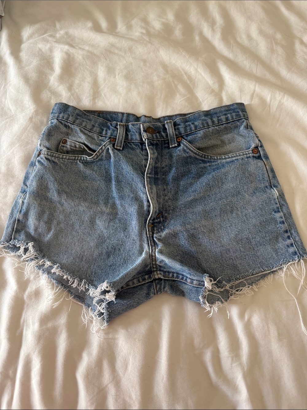 Levi's Light Wash Frayed Hem Denim Shorts